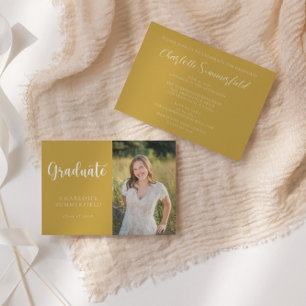 Convite Graduação de Foto Dourada Amarelo de Script Elegan