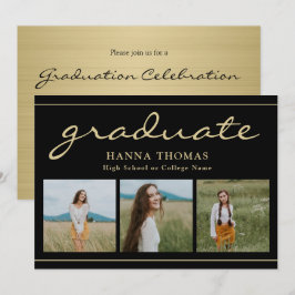 Convite Graduação de Foto Dourada com Script Elegante