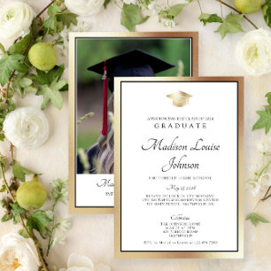 Convite Graduação de Foto Dourada de Script Clássico
