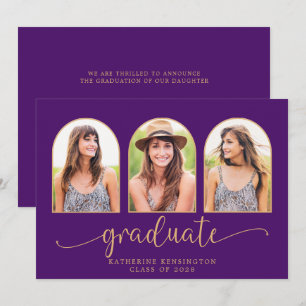 Convite Graduação de Foto Elegante Boho Arch Purple Dour