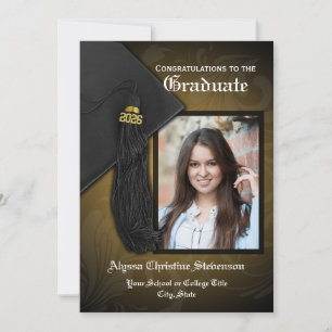 Convite Graduação de Foto Elegante Dourada Tassel Charm 20