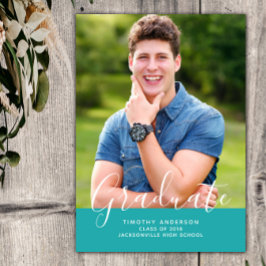 Convite Graduação de Foto Elegante Simples Vertical | Teal