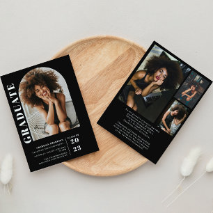 Convite Graduação de Foto em Arco Branco e Preto Simples M