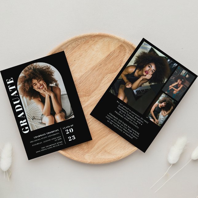 Convite Graduação de Foto em Arco Branco e Preto Simples M (Criador carregado)