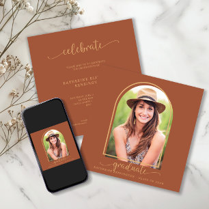 Convite Graduação de Foto em Arco Dourado Boho Terracott
