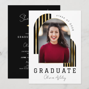 Convite Graduação de Foto em Arco Dourado Preto