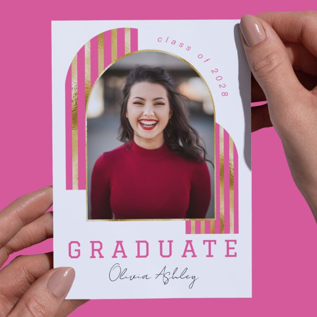 Convite Graduação de Foto em Arco Dourado Rosa (Criador carregado)