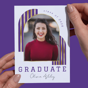 Convite Graduação de Foto em Arco Dourado Roxo