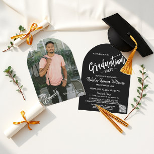 Convite Graduação de Foto em Arco Preto Clássico