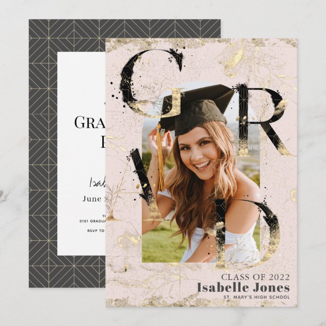 Convite Graduação de Foto em Arco Rosa Deco de Arte Botâni (Frente/Verso)