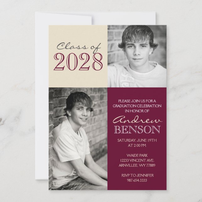 Convite Graduação de Foto em Burgundy e Tan 2 (Frente)