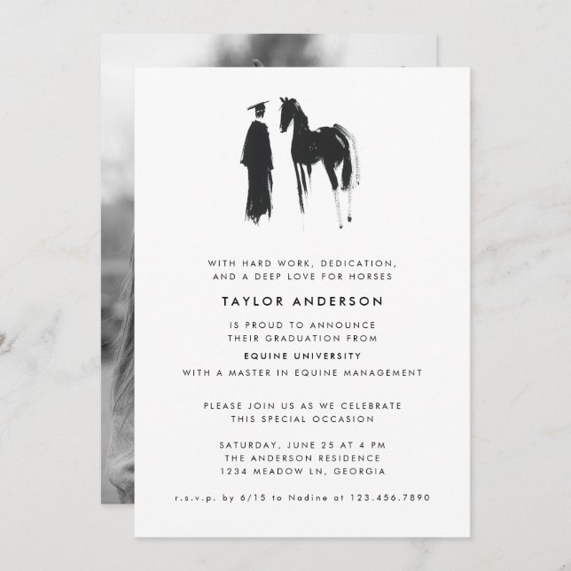 Convite Graduação de Foto em Cavalo Equestre Moderno (Frente/Verso)