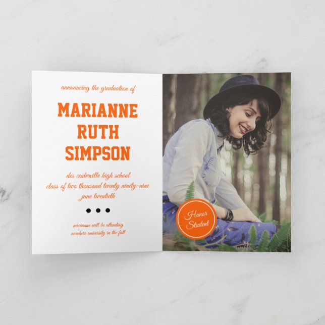 Convite Graduação de Foto em Círculos Laranja (Interior)