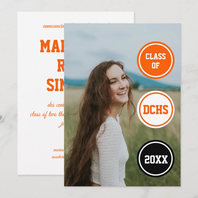 Convite Graduação de Foto em Círculos Laranja (Frente/Verso)