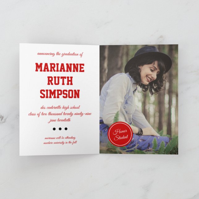 Convite Graduação de Foto em Círculos Vermelhos (Interior)