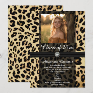 Convite Graduação de Foto em Joias da Faixa Leopardo Preta