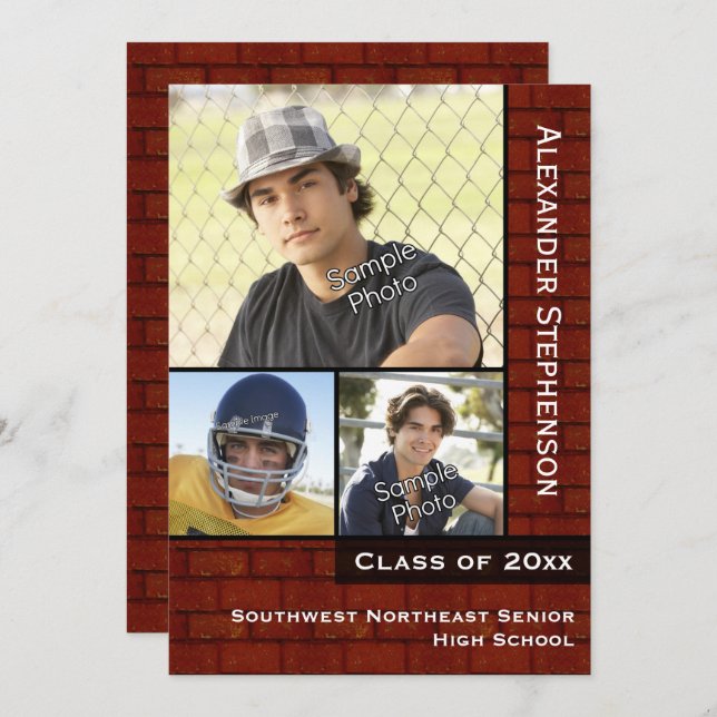 Convite Graduação de Foto em Parede Vermelha (Frente/Verso)