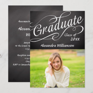 Convite Graduação de Foto em Quadro de Chalkboard com Scri
