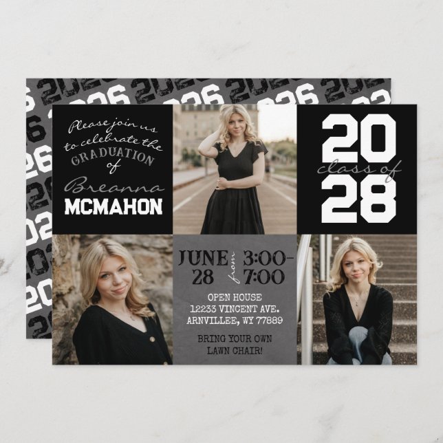 Convite Graduação de Foto em Quadro Preto e Branco 3 (Frente/Verso)