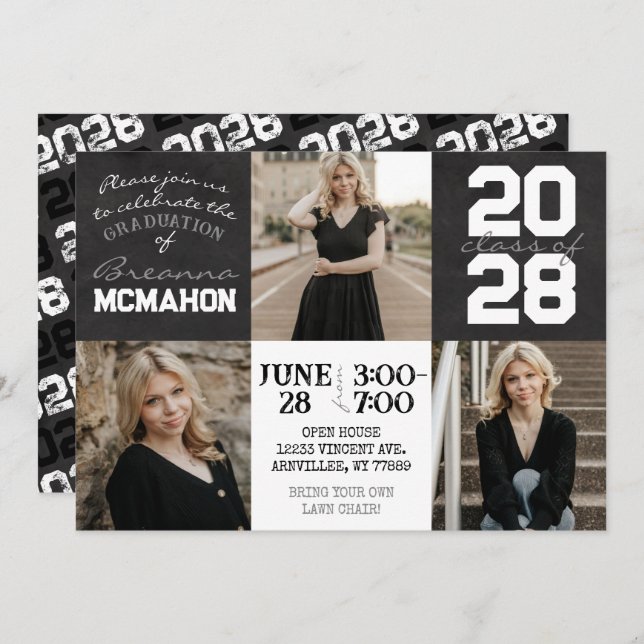 Convite Graduação de Foto em Quadro Preto e Branco 3 (Frente/Verso)