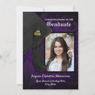 Convite Graduação de Foto em Tassel Preto Roxo 2025