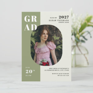 Convite Graduação de Foto em Tipografia Verde Boho Sge