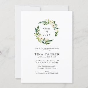 Convite Graduação de Foto em Verde de Rosas Brancas Minima