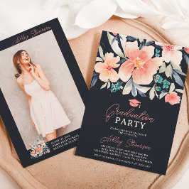 Convite Graduação de foto floral de cor d'água com tom de 