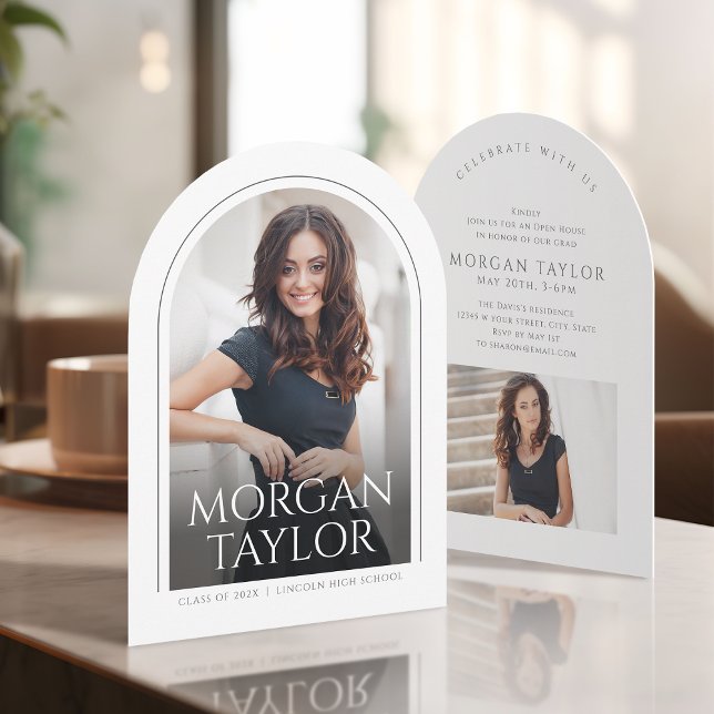 Convite Graduação de Foto Graceful Arch (Minimal Graceful Name Arch Photo Graduation Invitation)