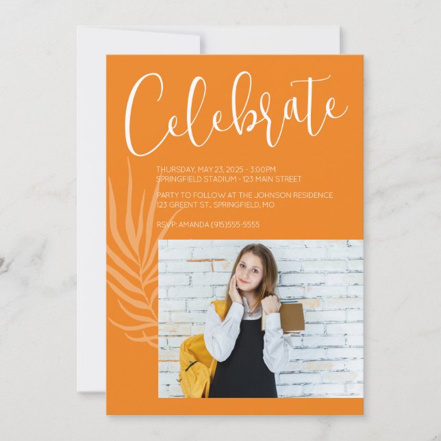 Convite Graduação de Foto Laranja (Frente)