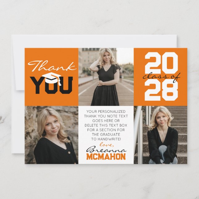 Convite Graduação de Foto Laranja e Branco 3 Obrigado (Frente)
