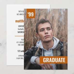 Convite Graduação de Foto Laranja Queimada e Moderna