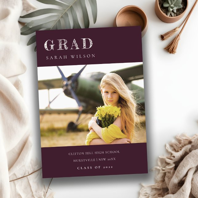 Convite Graduação de Foto Limpa Mínima e Limpa da Burgundy (Criador carregado)