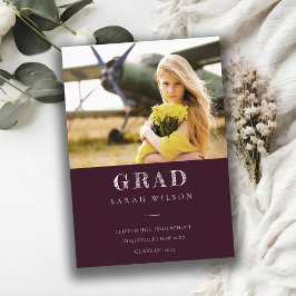 Convite Graduação de Foto Limpa Mínima e Limpa da Burgundy