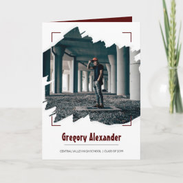 Convite Graduação de Foto Maroon Edgy Abstrato Brushaft