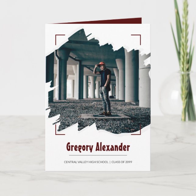 Convite Graduação de Foto Maroon Edgy Abstrato Brushaft (Frente)