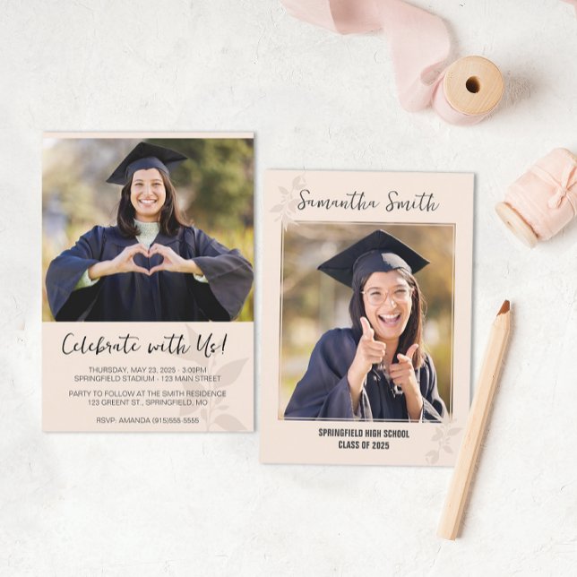 Convite Graduação de Foto Minimalista Neutra (Criador carregado)