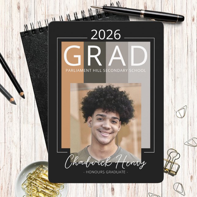 Convite Graduação de Foto Moderna Bloco de Cores Turma de  (Modern Colour Block Photo Graduation Announcement and Invitation)