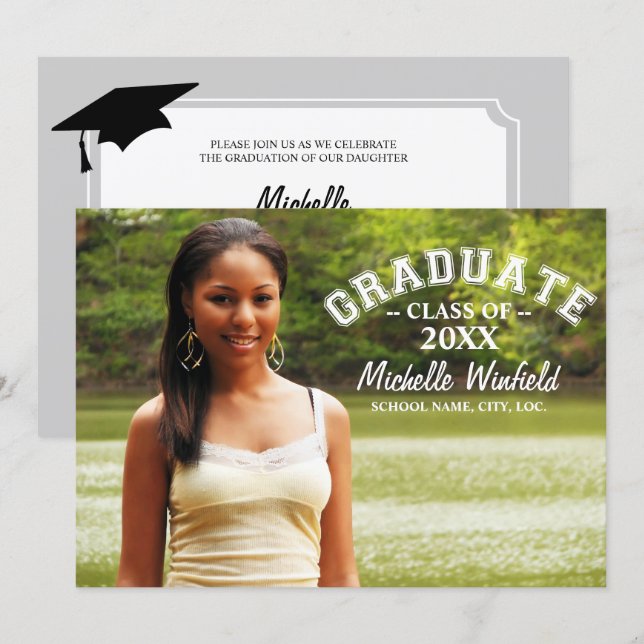 Convite Graduação de Foto por Sobreposição de Texto Modern (Frente/Verso)