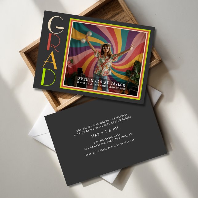 Convite Graduação de Foto Retro Daisy Retro Psicodélica Gr (Criador carregado)
