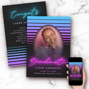 Convite Graduação de Foto Retro Neon, Na moda moderno, a