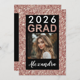 Convite Graduação de Foto Rosa Dourada Glitter Modern 2021