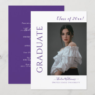 Convite Graduação de Foto Roxa de Script Moderno
