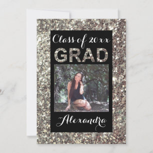 Convite Graduação de Foto Silver Glitter-Look 1
