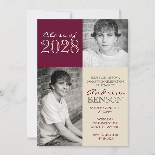 Convite Graduação de Foto Tan e Burgundy 2 (Frente)