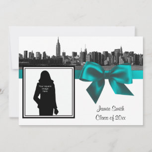 Convite Graduação de Foto Teal de NYC Wide Skyline Enchida