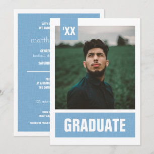 Convite Graduação de Foto Texturizada Azul Pó Moderno