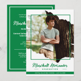 Convite Graduação de Foto Torn Abstrato Verde Edgy
