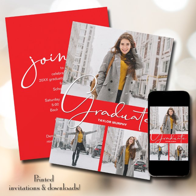 Convite Graduação de Foto Vermelha do formando 3 (Criador carregado)