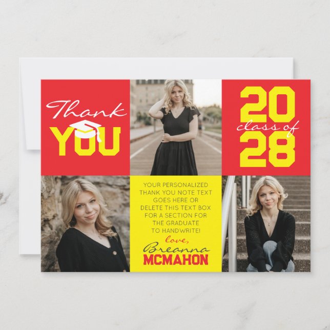 Convite Graduação de Foto Vermelho e Amarelo 3 Obrigado (Frente)